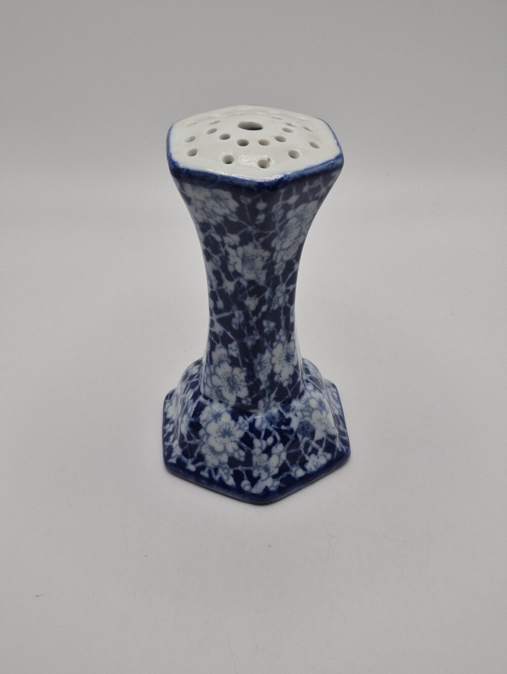 Blue and White Floral Porcelain Flower Frog For Stick Or Hat Pins